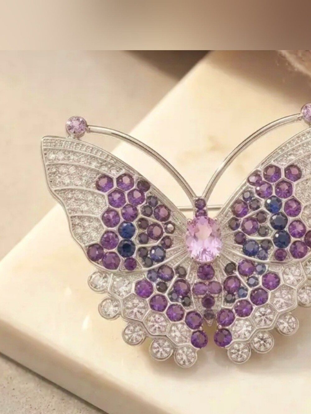 Silver Crystal Butterfly Brooch - Picture 2 of 3